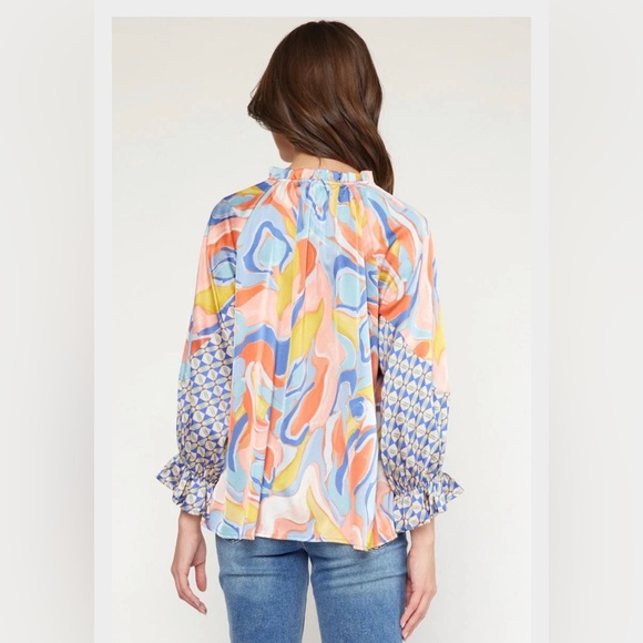 New Arias Satin Mixed Boutique Colorful Patterned Blouse size 1X 🌸🌺🌹BG1 - Picture 4 of 10